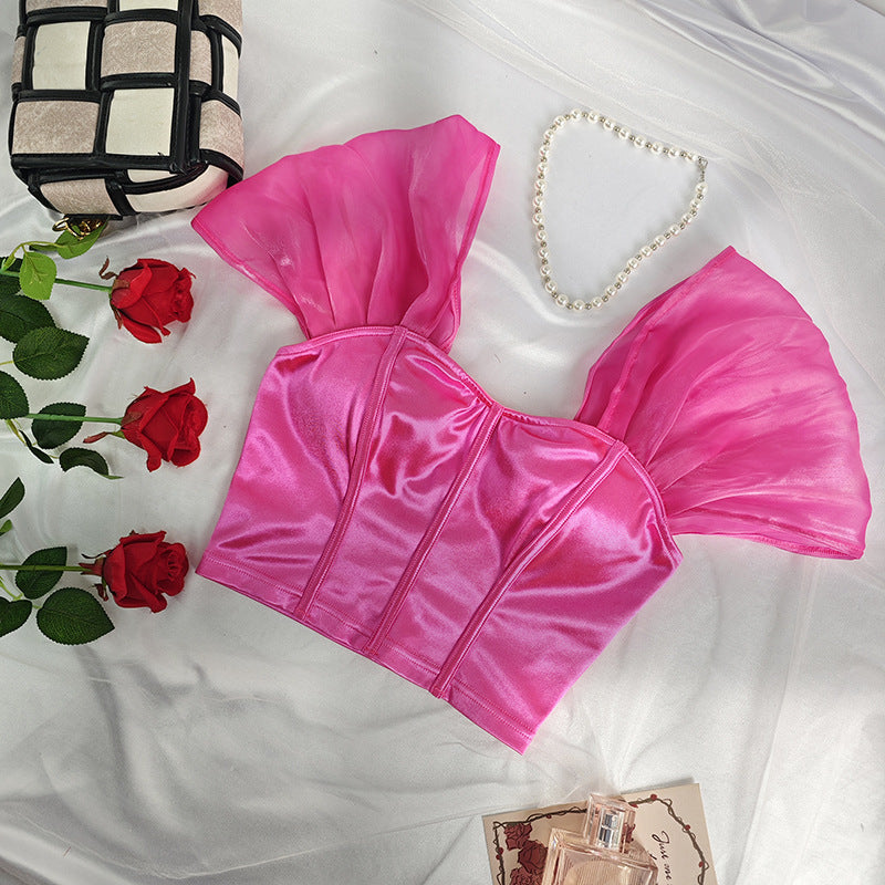 Cross-border Explosions Pure Desire High-end Sense Waistcoat Small Vest Sexy Style Color Ding French One-character Shoulder Beautiful Back Sling Tube Top