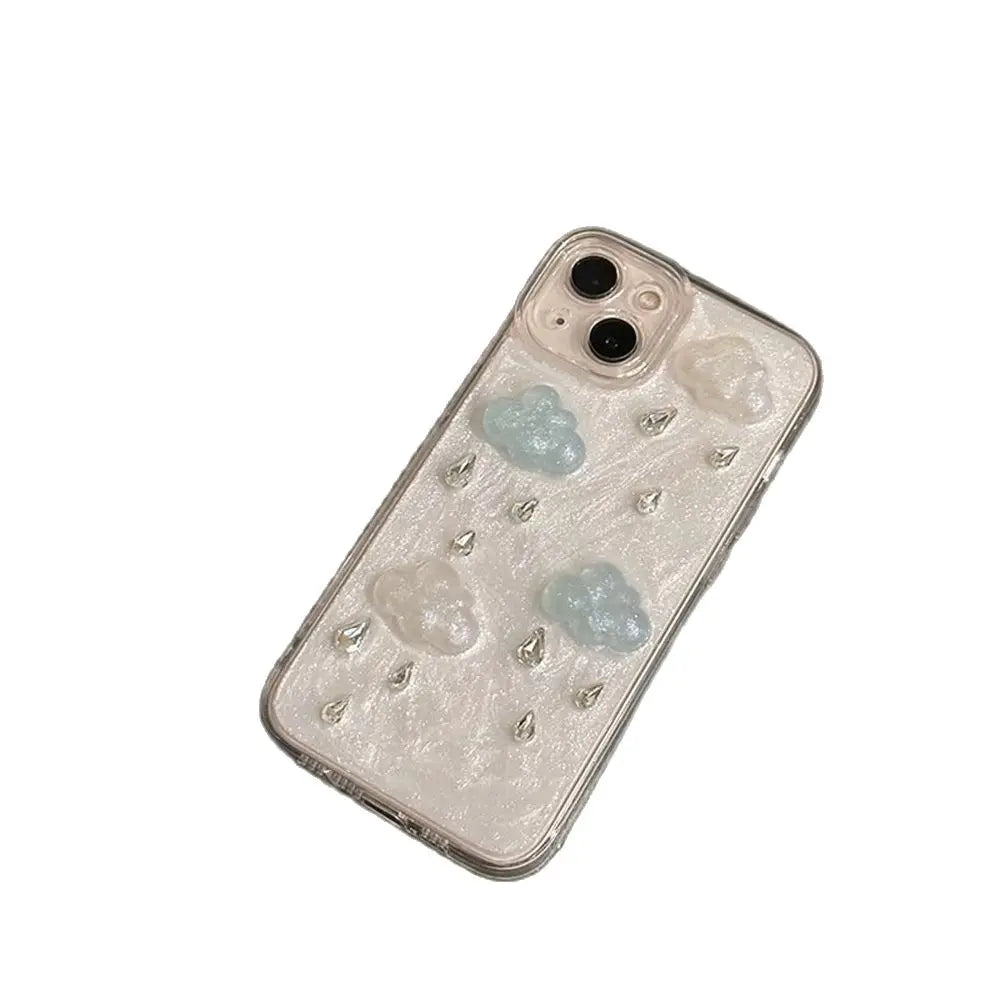 INS Cute Plating Raindrop Cloud Glitter Phone Case For iPhone 16 15 14 13 Pro Max 12 11 X XS XR Korea Lens Protection Soft Cover