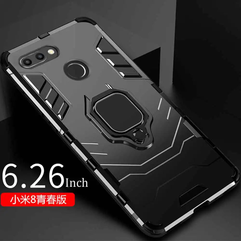 For Xiaomi Mi 8 Case Armor PC Cover TPU Rim Finger Ring Holder Phone Case on For Mi 8  Cover Full Protection Bumper