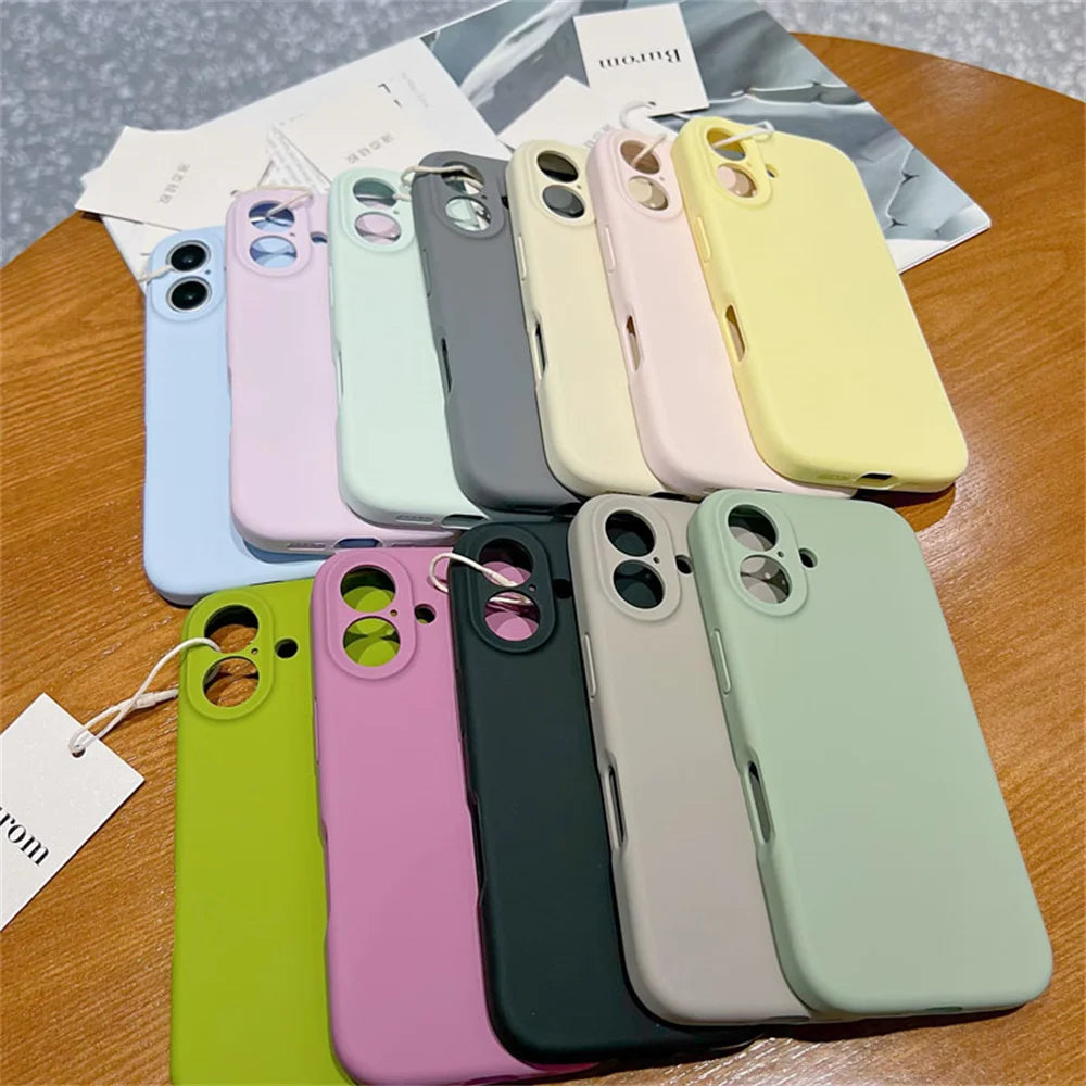 Original Liquid Soft Silicone Phone Case For iPhone 16 15 14 12 13 Pro Max Plus Camera Protection Shockproof Bumper Back Cover