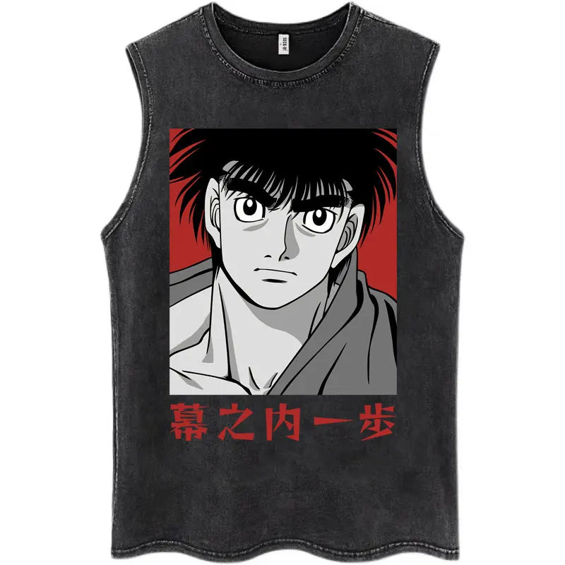 Anime Hajime No Ippo Kamogawa Boxing Gym Washed Sleeveless T-Shirt Makunouchi KGB T-Shirts Men Women 100% Cotton Tank Tops Male