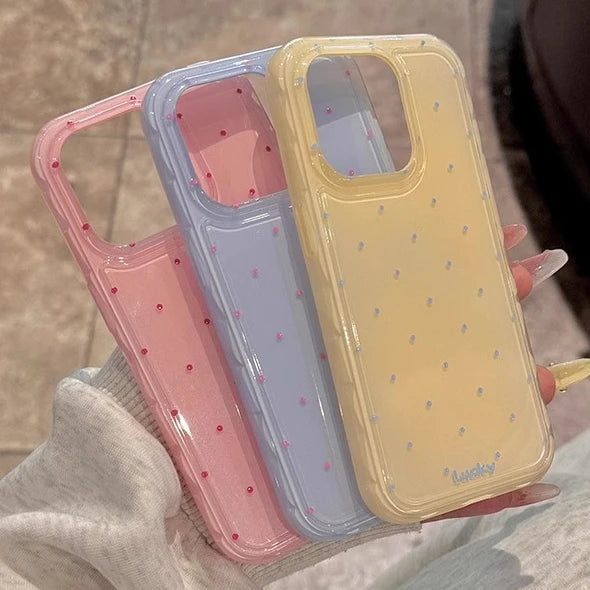 Luxury Ins Candy Color Polka Dot Case for iPhone 12 13 14 15 16 17 Pro Max Air 16Pro Wave Point Soft Silicone Ultra Slim Cover