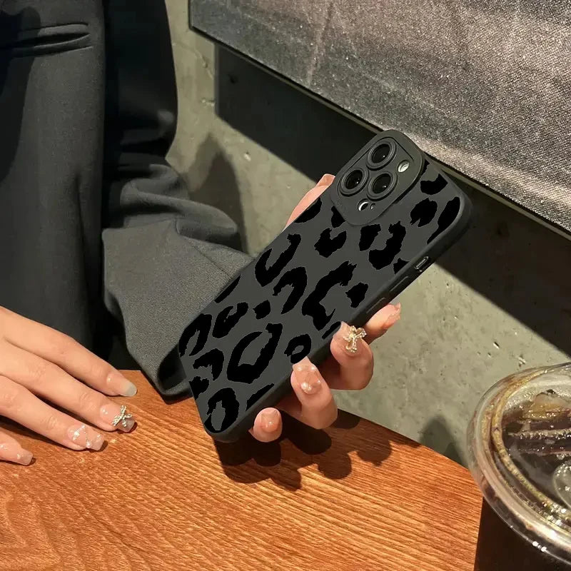 Black Leopard Print Silicone Phone Case For Samsung Galaxy A16 A14 A13 A34 A54 A33 S25 S24 S23 Ultra S22 Plus S21 FE Soft Cover