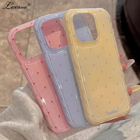 Luxury Ins Candy Color Polka Dot Case for iPhone 12 13 14 15 16 17 Pro Max Air 16Pro Wave Point Soft Silicone Ultra Slim Cover