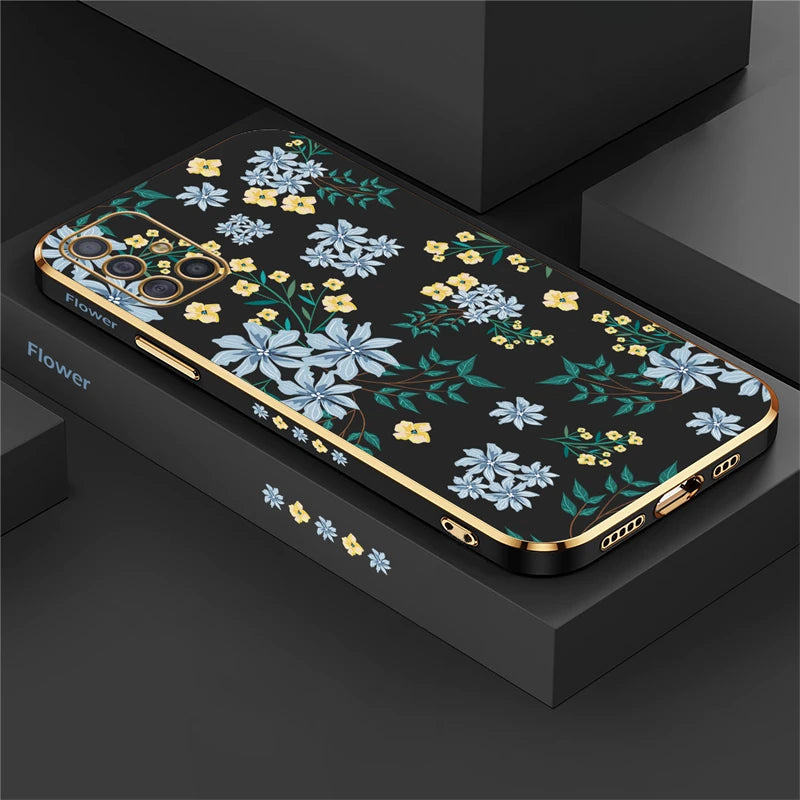 A51 Plating Phone Case For Samsung Galaxy A71 A50 A30 A20 A10 A10S A21S Silicone Soft Pattern Flower Cover Cases