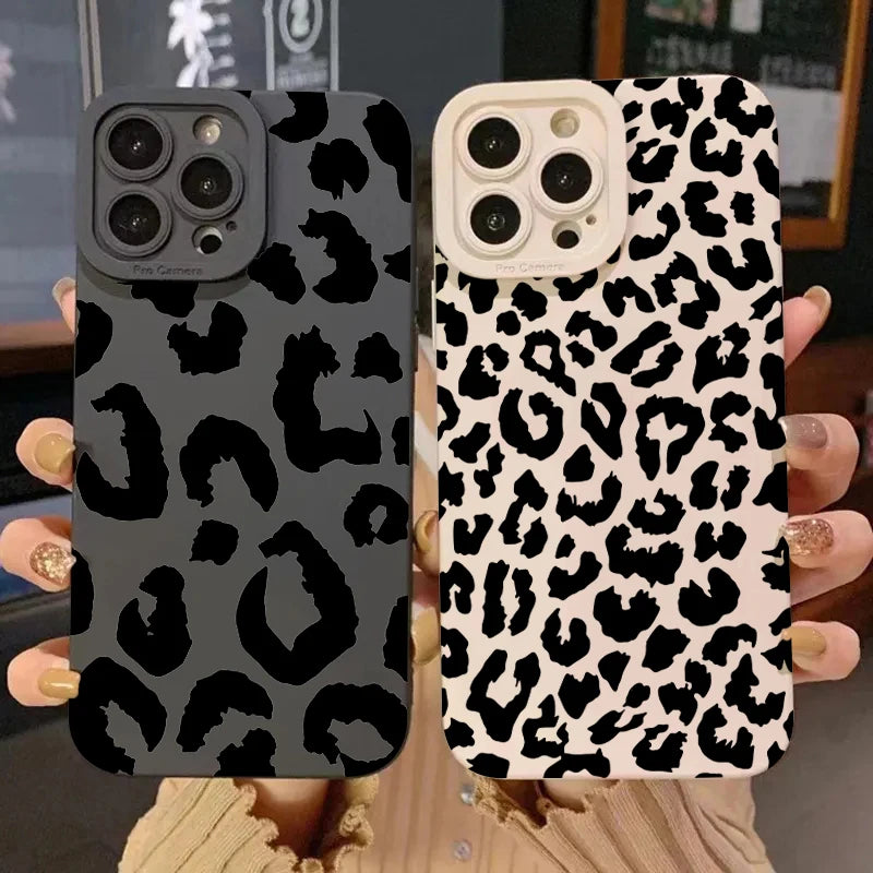 Black Leopard Print Silicone Phone Case For Samsung Galaxy A16 A14 A13 A34 A54 A33 S25 S24 S23 Ultra S22 Plus S21 FE Soft Cover