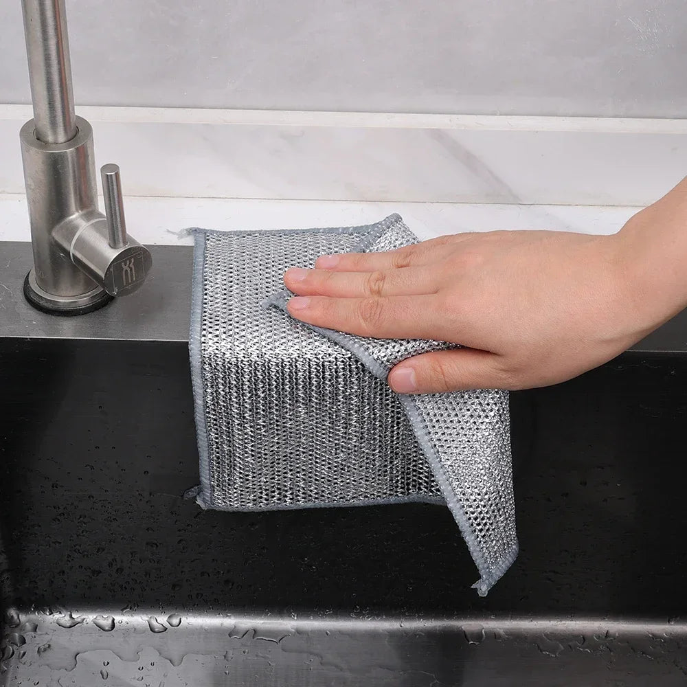 20/2pcs Steel Wire Cleaning Cloth Single-layer Double-layer Non -stick Oil Iron Dishrag Kitchen Pan Pot Dishes Cloths Rags