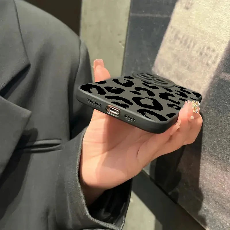 Black Leopard Print Silicone Phone Case For Samsung Galaxy A16 A14 A13 A34 A54 A33 S25 S24 S23 Ultra S22 Plus S21 FE Soft Cover