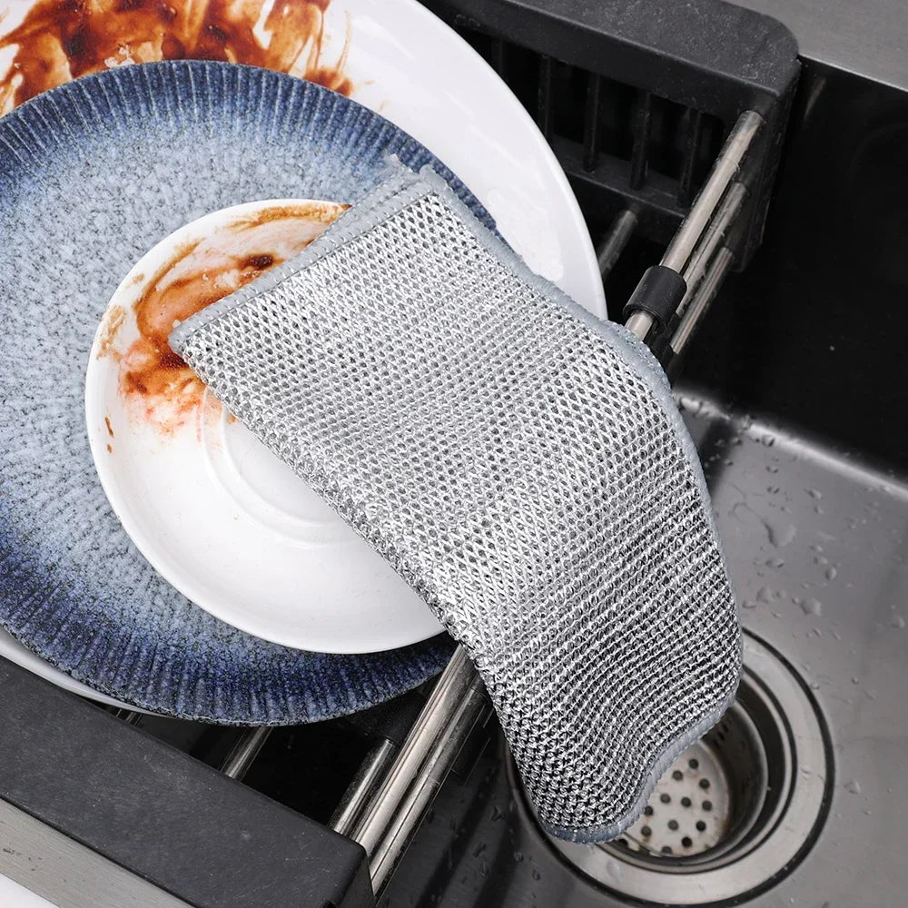 20/2pcs Steel Wire Cleaning Cloth Single-layer Double-layer Non -stick Oil Iron Dishrag Kitchen Pan Pot Dishes Cloths Rags