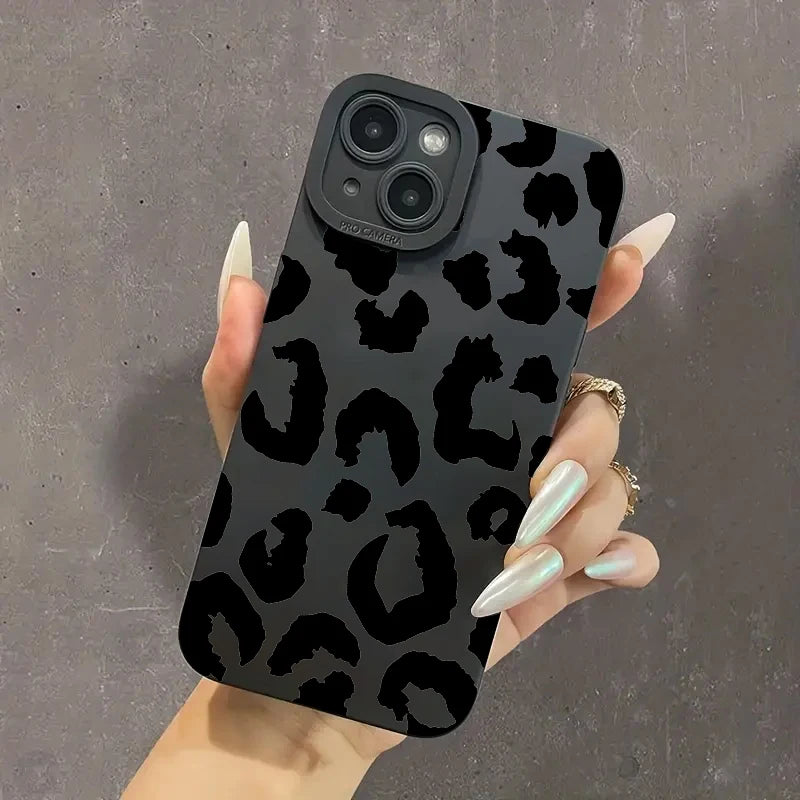 Black Leopard Print Silicone Phone Case For Samsung Galaxy A16 A14 A13 A34 A54 A33 S25 S24 S23 Ultra S22 Plus S21 FE Soft Cover