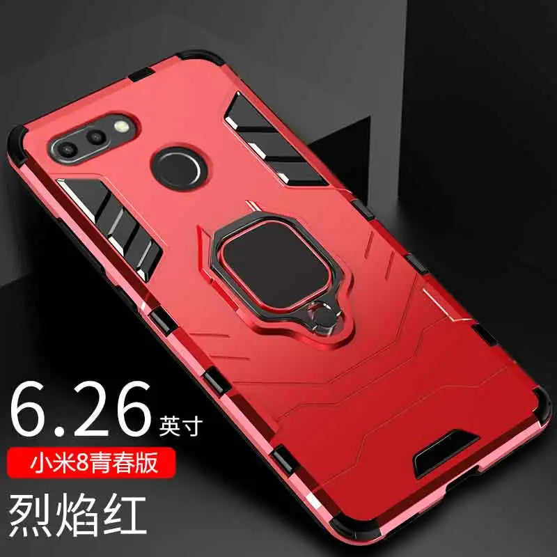 For Xiaomi Mi 8 Case Armor PC Cover TPU Rim Finger Ring Holder Phone Case on For Mi 8  Cover Full Protection Bumper
