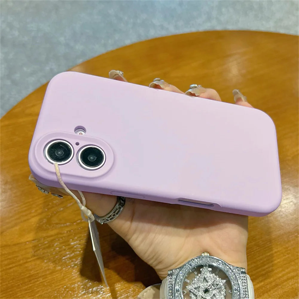Original Liquid Soft Silicone Phone Case For iPhone 16 15 14 12 13 Pro Max Plus Camera Protection Shockproof Bumper Back Cover