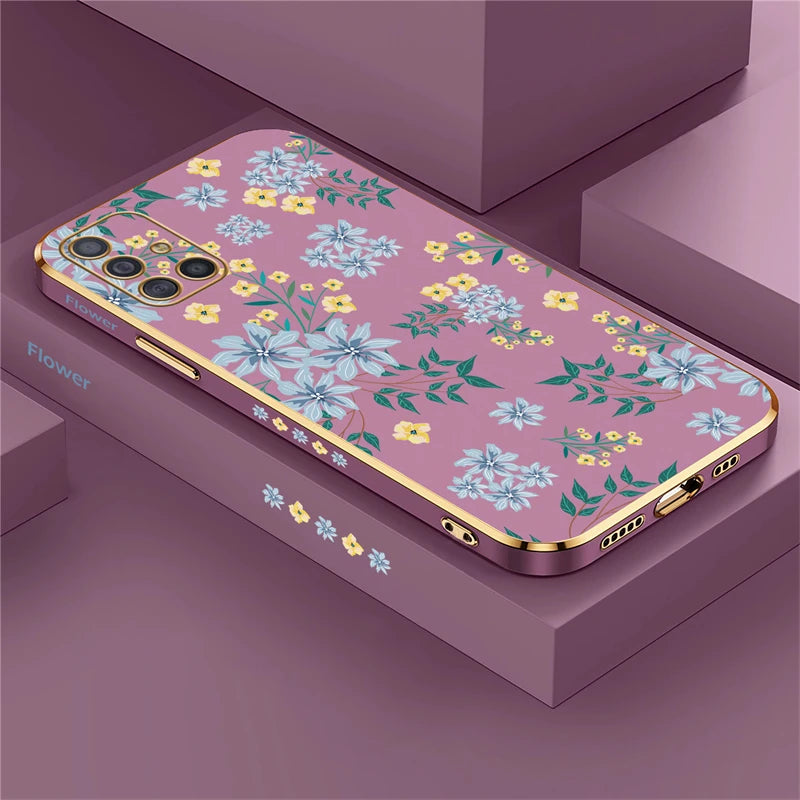 A51 Plating Phone Case For Samsung Galaxy A71 A50 A30 A20 A10 A10S A21S Silicone Soft Pattern Flower Cover Cases