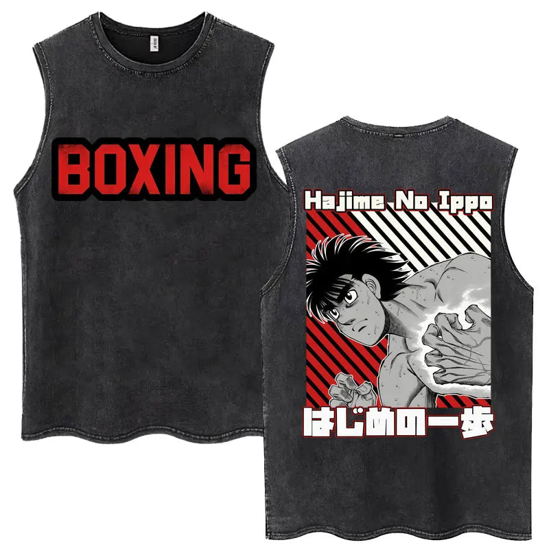 Anime Hajime No Ippo Kamogawa Boxing Gym Washed Sleeveless T-Shirt Makunouchi KGB T-Shirts Men Women 100% Cotton Tank Tops Male