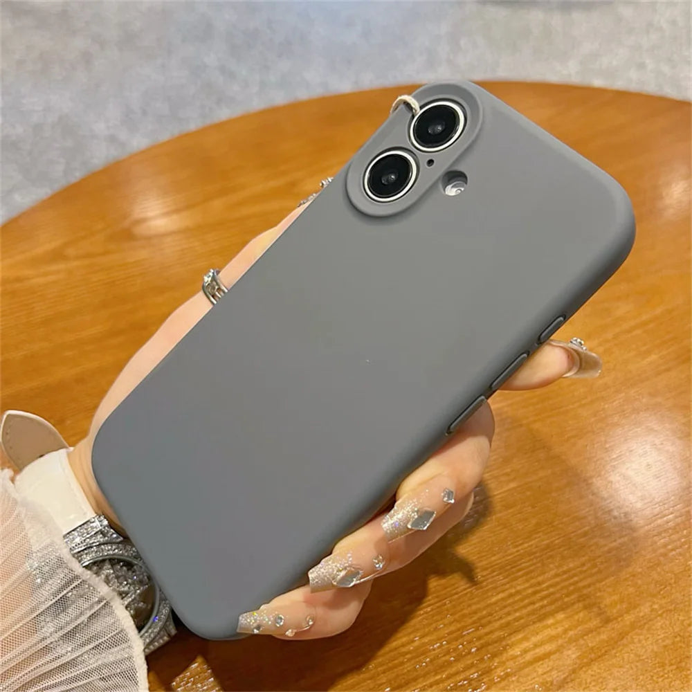 Original Liquid Soft Silicone Phone Case For iPhone 16 15 14 12 13 Pro Max Plus Camera Protection Shockproof Bumper Back Cover