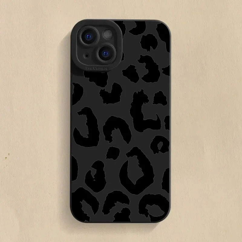 Black Leopard Print Silicone Phone Case For Samsung Galaxy A16 A14 A13 A34 A54 A33 S25 S24 S23 Ultra S22 Plus S21 FE Soft Cover