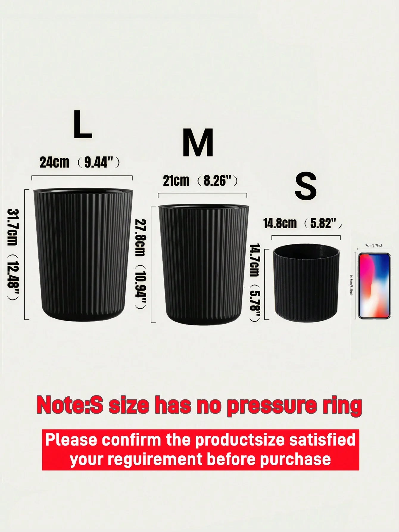 Trash Can Plastic Wastebasket Round Garbage Container Bin for Bathroom Kitchen Bedroom Home Office College Dorm