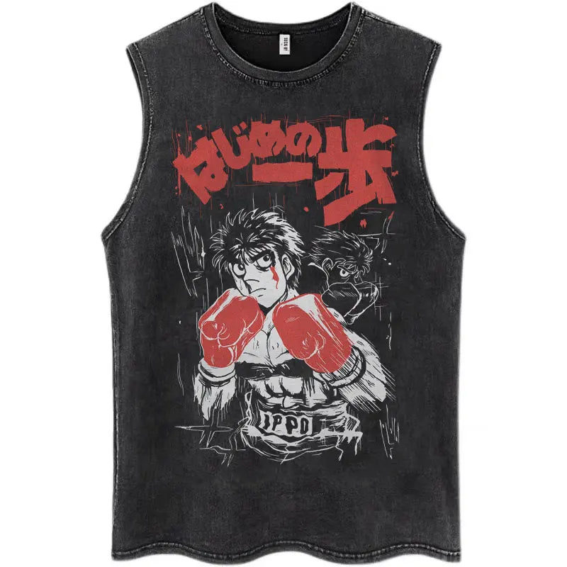 Anime Hajime No Ippo Kamogawa Boxing Gym Washed Sleeveless T-Shirt Makunouchi KGB T-Shirts Men Women 100% Cotton Tank Tops Male
