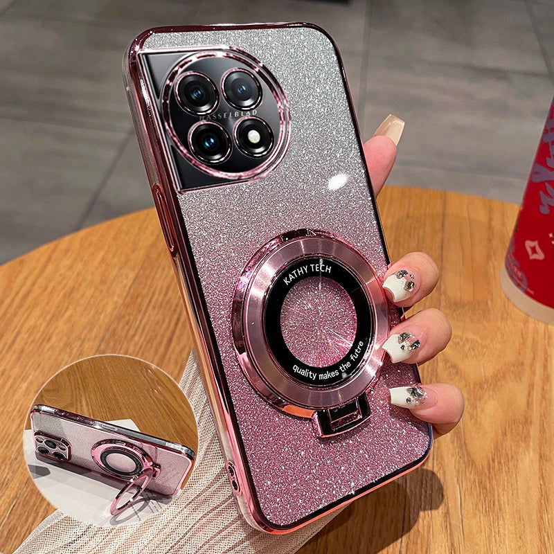Luxury Magnetic Suction Stand Phone Case for Oneplus ACE 3 2 V 12 11 R 10 PRO 9 8 T Anti Drop Magnetic Suction Bracket Shell