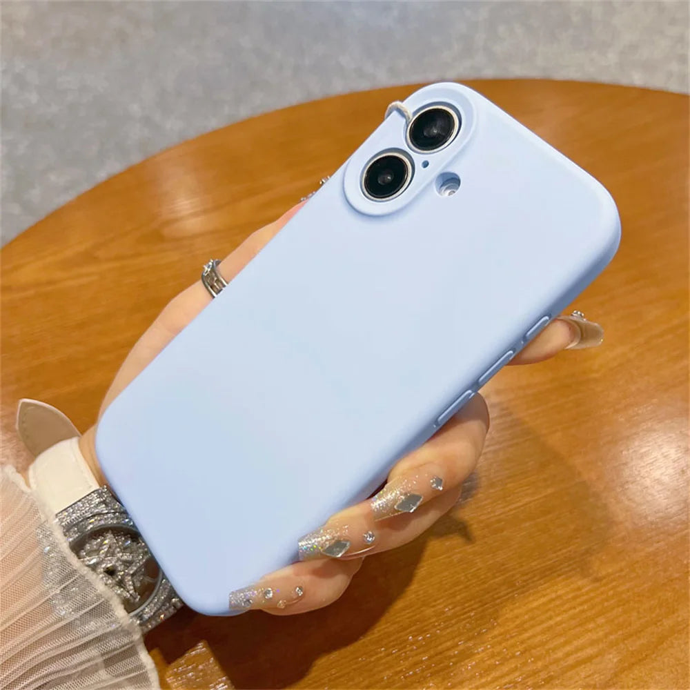 Original Liquid Soft Silicone Phone Case For iPhone 16 15 14 12 13 Pro Max Plus Camera Protection Shockproof Bumper Back Cover