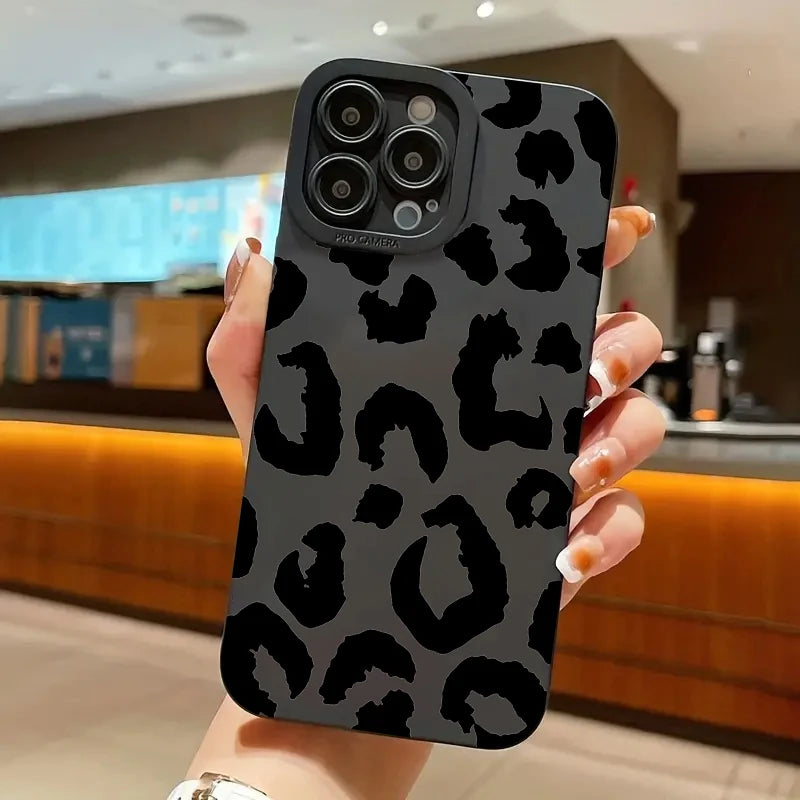 Black Leopard Print Silicone Phone Case For Samsung Galaxy A16 A14 A13 A34 A54 A33 S25 S24 S23 Ultra S22 Plus S21 FE Soft Cover