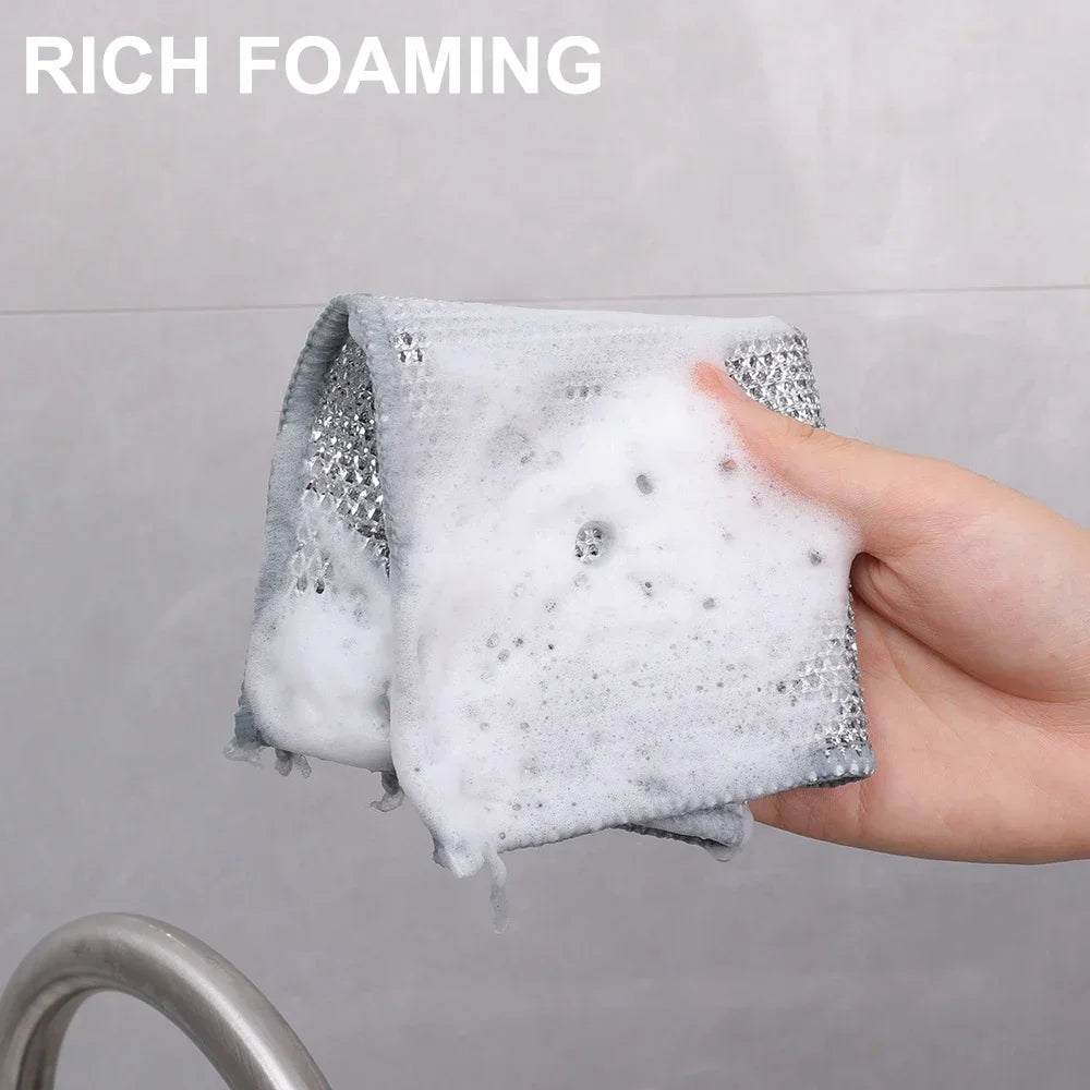 20/2pcs Steel Wire Cleaning Cloth Single-layer Double-layer Non -stick Oil Iron Dishrag Kitchen Pan Pot Dishes Cloths Rags