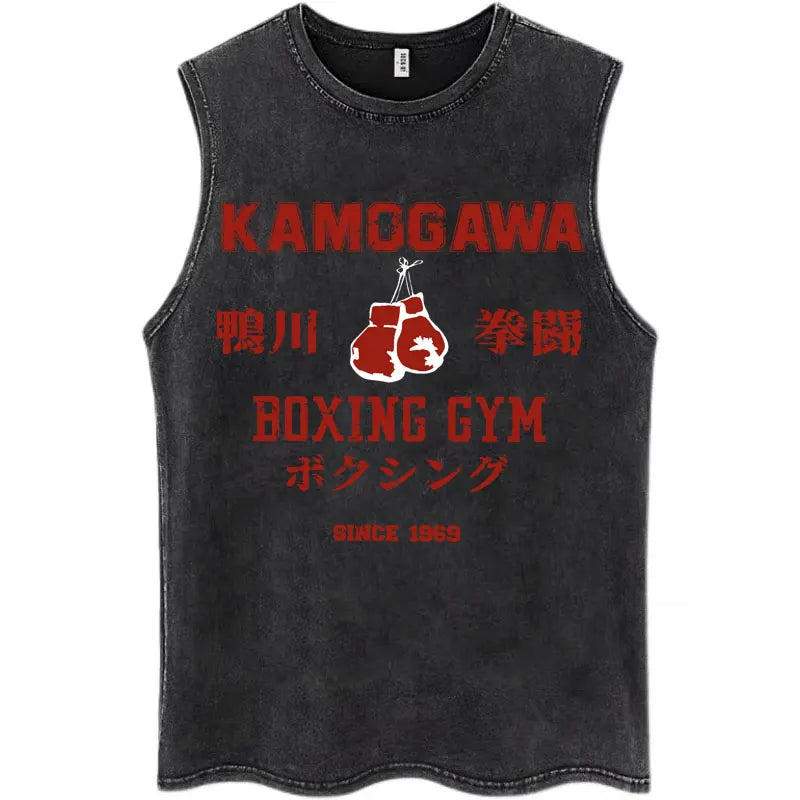 Anime Hajime No Ippo Kamogawa Boxing Gym Washed Sleeveless T-Shirt Makunouchi KGB T-Shirts Men Women 100% Cotton Tank Tops Male