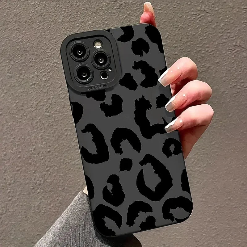 Black Leopard Print Silicone Phone Case For Samsung Galaxy A16 A14 A13 A34 A54 A33 S25 S24 S23 Ultra S22 Plus S21 FE Soft Cover