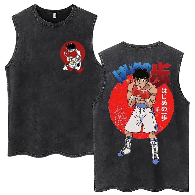Anime Hajime No Ippo Kamogawa Boxing Gym Washed Sleeveless T-Shirt Makunouchi KGB T-Shirts Men Women 100% Cotton Tank Tops Male