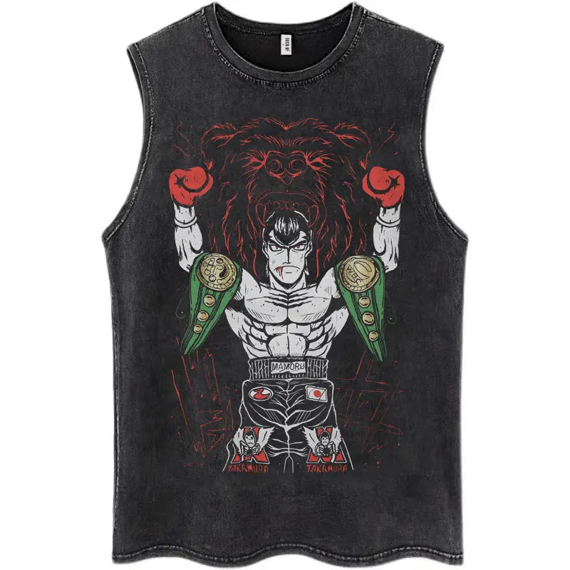 Anime Hajime No Ippo Kamogawa Boxing Gym Washed Sleeveless T-Shirt Makunouchi KGB T-Shirts Men Women 100% Cotton Tank Tops Male