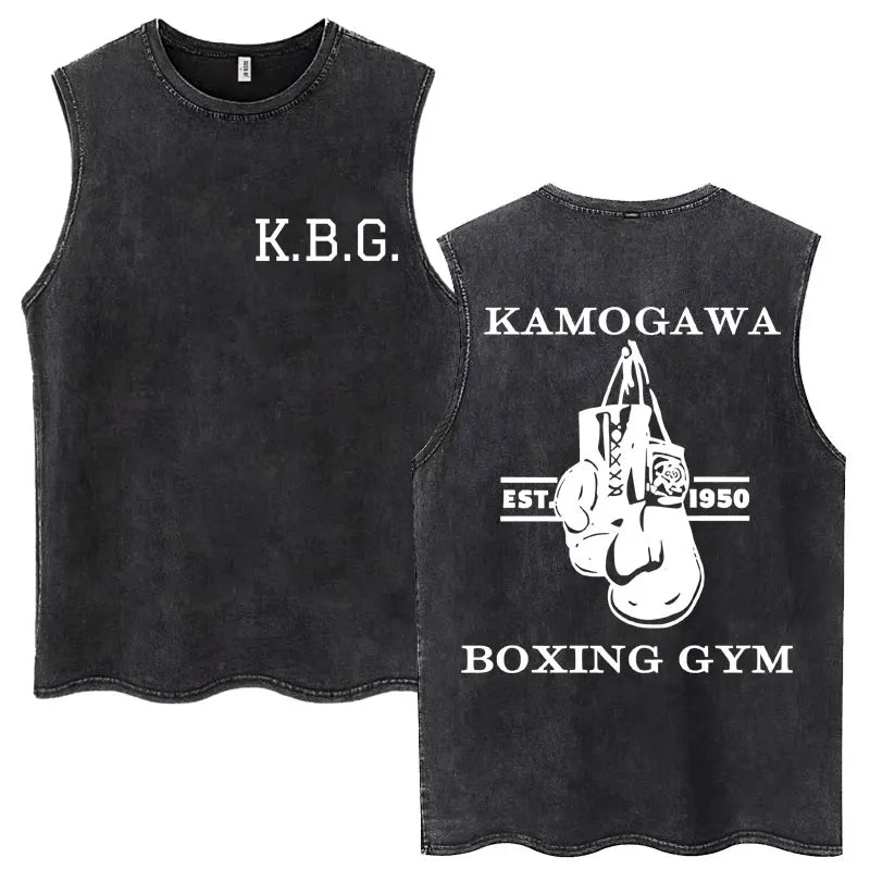 Anime Hajime No Ippo Kamogawa Boxing Gym Washed Sleeveless T-Shirt Makunouchi KGB T-Shirts Men Women 100% Cotton Tank Tops Male