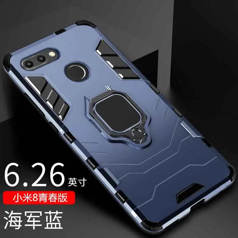 For Xiaomi Mi 8 Case Armor PC Cover TPU Rim Finger Ring Holder Phone Case on For Mi 8  Cover Full Protection Bumper