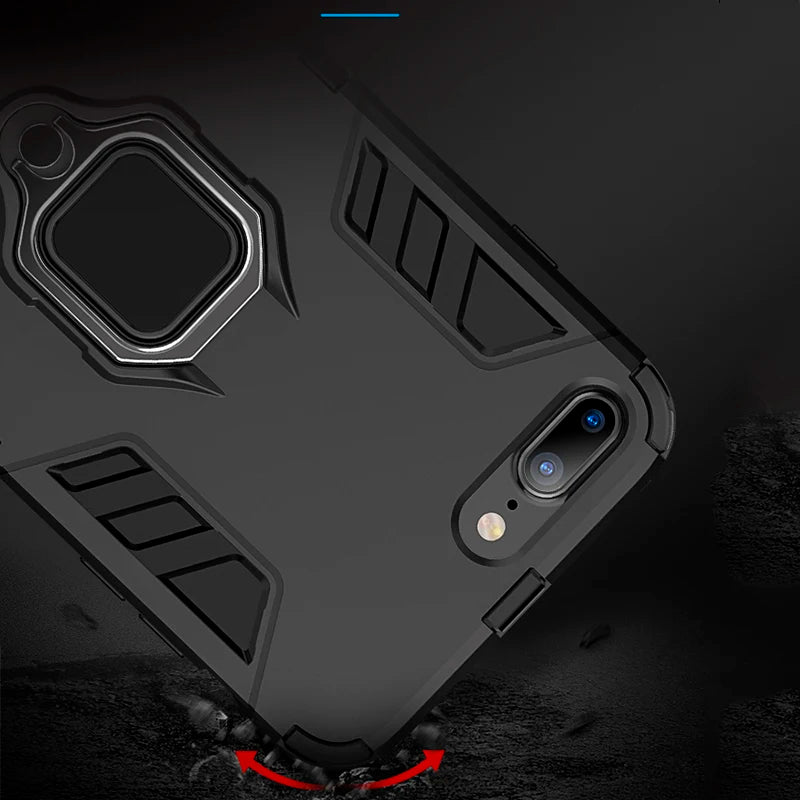 For Xiaomi Mi 8 Case Armor PC Cover TPU Rim Finger Ring Holder Phone Case on For Mi 8  Cover Full Protection Bumper