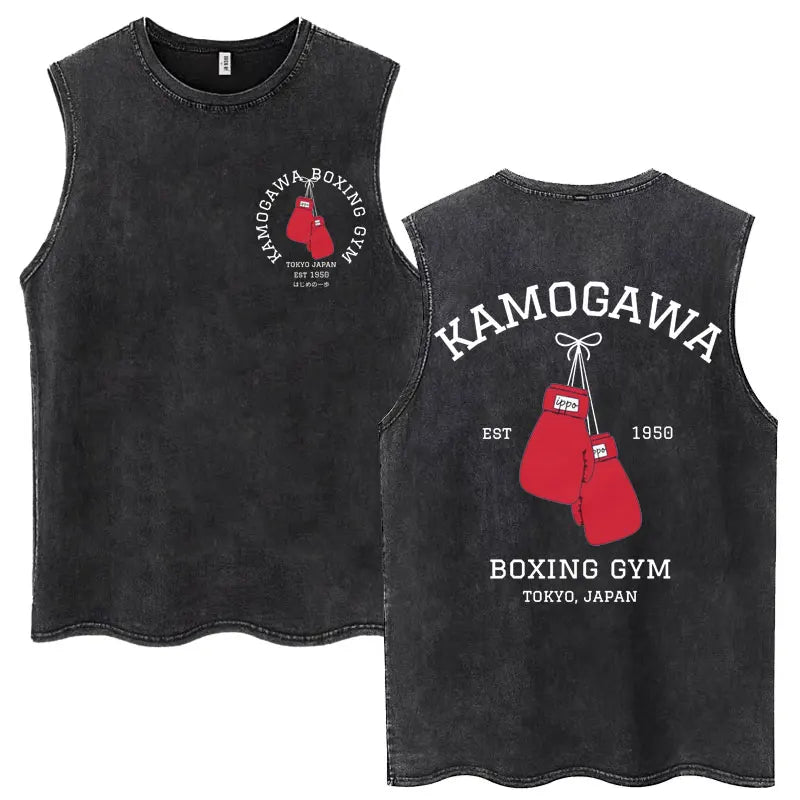 Anime Hajime No Ippo Kamogawa Boxing Gym Washed Sleeveless T-Shirt Makunouchi KGB T-Shirts Men Women 100% Cotton Tank Tops Male