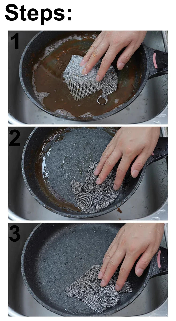 20/2pcs Steel Wire Cleaning Cloth Single-layer Double-layer Non -stick Oil Iron Dishrag Kitchen Pan Pot Dishes Cloths Rags